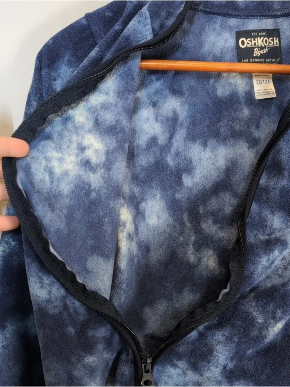 OshKosh Bgosh Boys Blue Tie Dye Fleece Jacket Size 12 Full Zip Mock Neck Sweater
